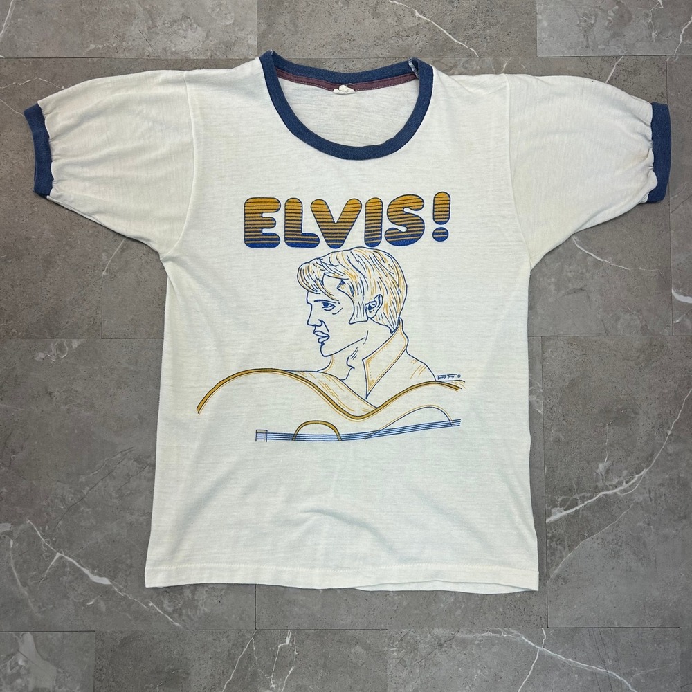 70s Vintage Elvis Presley Graphic Tour Ringer Tee Mens Small Caricature Shirt
